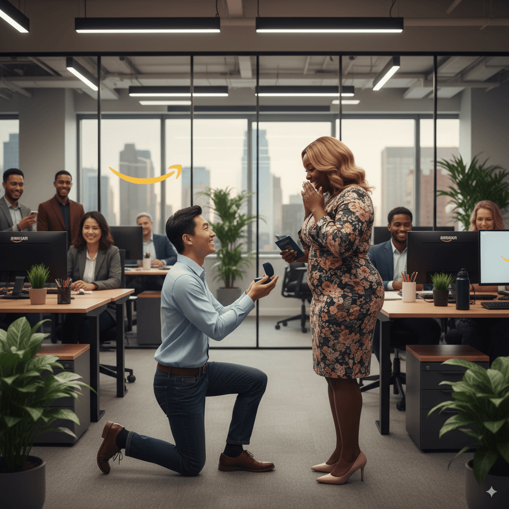 Smiling couple on a city date